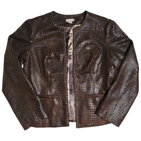 Chico's Jackets & Blazers - Chico's Womens Crocodile Embossed Beaded Faux Leather Jacket Size 0